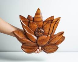 Lotus Flower Decor, Wooden Flower, Handmade, Wood Wall Art, Carving, Hanging Interior Gift For Mother - thumbnail 1