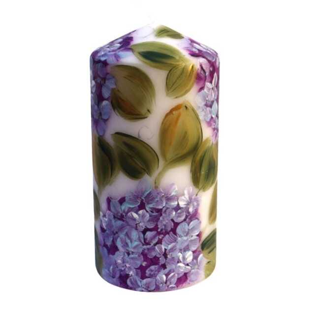 Hand Painted Purple Hydrangea Pillar Candle Lavender Flower Decor - image 1