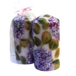Hand Painted Purple Hydrangea Pillar Candle Lavender Flower Decor - thumbnail 3