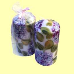 Hand Painted Purple Hydrangea Pillar Candle Lavender Flower Decor - thumbnail 4