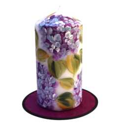 Hand Painted Purple Hydrangea Pillar Candle Lavender Flower Decor - thumbnail 2