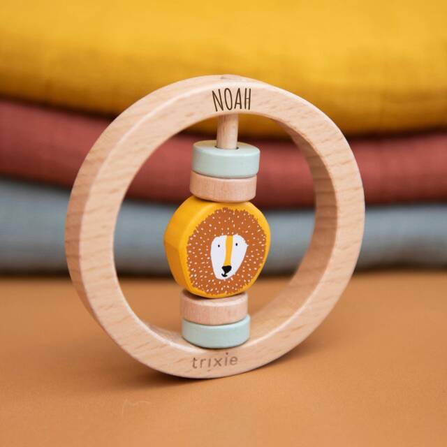 Personalized Wooden Rattle, Trixie, Baby Toy, Gifts, Birth Gift, Lion Rattle - image 1