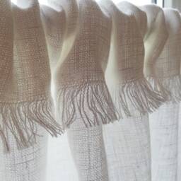 Rustic Linen Curtains, Kitchen Privacy Curtain, Milky & Pure White Cafe Curtain With Fringes in Shabby Chic Style, Custom Size - thumbnail 2