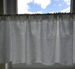 Rustic Linen Curtains, Kitchen Privacy Curtain, Milky & Pure White Cafe Curtain With Fringes in Shabby Chic Style, Custom Size - thumbnail 1