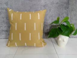 Honey Linen Pillow Cover With White Block Printed Line Design/Amber Saffron Mustard Rectangles Natural Minimalist Mudcloth Inspired - thumbnail 1