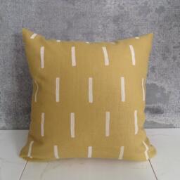 Honey Linen Pillow Cover With White Block Printed Line Design/Amber Saffron Mustard Rectangles Natural Minimalist Mudcloth Inspired - thumbnail 2