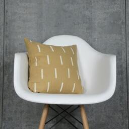 Honey Linen Pillow Cover With White Block Printed Line Design/Amber Saffron Mustard Rectangles Natural Minimalist Mudcloth Inspired - thumbnail 3
