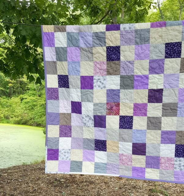 Cotton Patchwork Quilt Purple, Gray & Cream Picnic Blanket - 81x81 - image 1