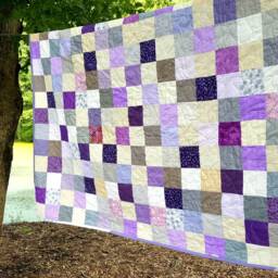 Cotton Patchwork Quilt Purple, Gray & Cream Picnic Blanket - 81x81 - thumbnail 2