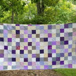 Cotton Patchwork Quilt Purple, Gray & Cream Picnic Blanket - 81x81 - thumbnail 3