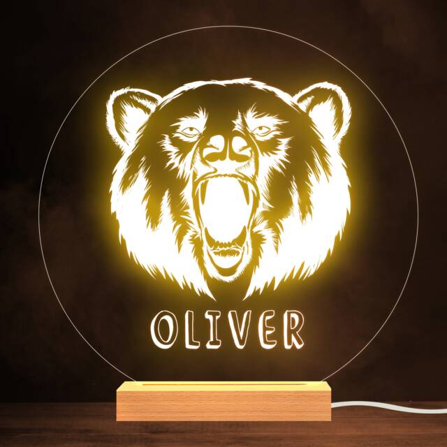 Bear Roar Name Boy Nature Personalised Gift Warm White Lamp Night Light - image 1