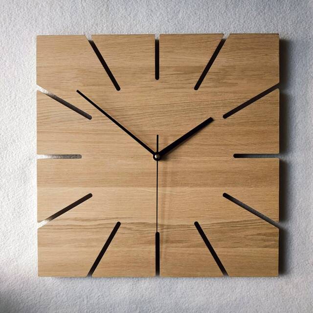 Square Wall Oak Clock, Large Wood 36cm 14 - image 1