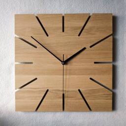 Square Wall Oak Clock, Large Wood 36cm 14