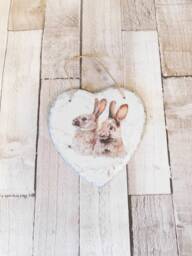 Decoupage Bunnies Slate Heart Plaque - Wall Decor - 15cm - thumbnail 1