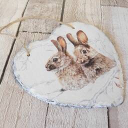 Decoupage Bunnies Slate Heart Plaque - Wall Decor - 15cm - thumbnail 3
