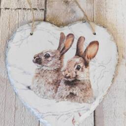 Decoupage Bunnies Slate Heart Plaque - Wall Decor - 15cm - thumbnail 2