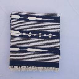 6' X 9' Dark Navy Blue Stripes Cotton Rug Dhurrie - Big Size - thumbnail 4