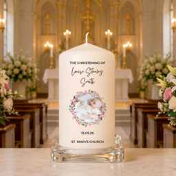 Christening Candle - Personalised Picture Baptism Baby Girl Boy Gift Pillar - thumbnail 4