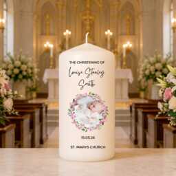 Christening Candle - Personalised Picture Baptism Baby Girl Boy Gift Pillar