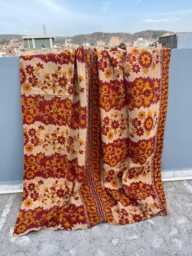 Handmade Block Print Patchwork Reversible Cotton Kantha Quilt Ethnic Bedspread - thumbnail 1