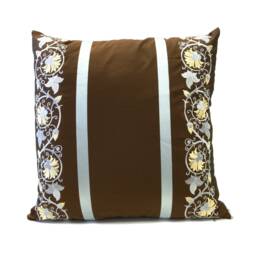 Brown/Blue Silk Blend Throw Pillow Cover, Decorative Cushion Covers, Striped Accent Pillow, Embroidered Farmhouse Pillow, Mid Century Pillow