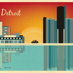 Detroit Skyline Art Print, Michigan, General Motors Horizontal Art, Office Loose Petals, Style E8-O-Det - thumbnail 2