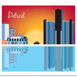 Detroit Skyline Art Print, Michigan, General Motors Horizontal Art, Office Loose Petals, Style E8-O-Det - thumbnail 3