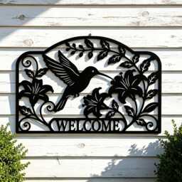 Custom Metal Sign For Wall, Personalised Welcome Garden Decor, Family Name Outdoor Ornament, Hummingbird Flower Name Sign, Anniversary Gift - thumbnail 2