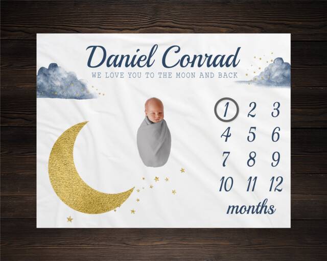 Moon & Stars Milestone Blanket, Baby Luna Personalized Shower Gift - image 1