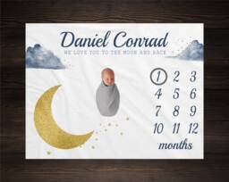 Moon & Stars Milestone Blanket, Baby Luna Personalized Shower Gift