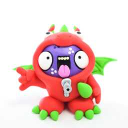 Handmade Gubbin Figurine, Cute Polymer Clay Red Dragon Art Figure, Fantasy Creature Gift Idea, Collectible Desk Decor - thumbnail 4
