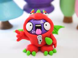 Handmade Polymer Clay Red Dragon Figurine, Fantasy Creature Desk Decor