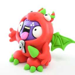 Handmade Gubbin Figurine, Cute Polymer Clay Red Dragon Art Figure, Fantasy Creature Gift Idea, Collectible Desk Decor - thumbnail 3