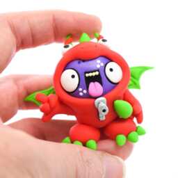 Handmade Gubbin Figurine, Cute Polymer Clay Red Dragon Art Figure, Fantasy Creature Gift Idea, Collectible Desk Decor - thumbnail 2