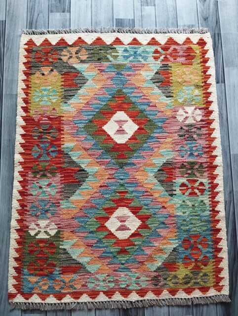 Kilim Rug Multicolour, Handmade Artisan Afghan Turkish Scandinavian Navajo Bohemian Flatweave Natural Wool 116x88 cm - image 1
