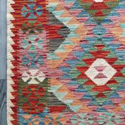 Kilim Rug Multicolour, Handmade Artisan Afghan Turkish Scandinavian Navajo Bohemian Flatweave Natural Wool 116x88 cm - thumbnail 2