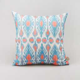 Linen Pillow Cover - Pillowcase Ikat Covers Blue Coral - thumbnail 3