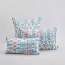 Linen Pillow Cover - Pillowcase Ikat Covers Blue Coral - thumbnail 2