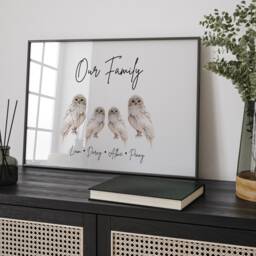 Personalised Framed Owl Family Print, Sign, Gift, Home Decor Gifts, Customised - thumbnail 3