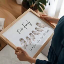 Personalised Framed Owl Family Print, Sign, Gift, Home Decor Gifts, Customised - thumbnail 1