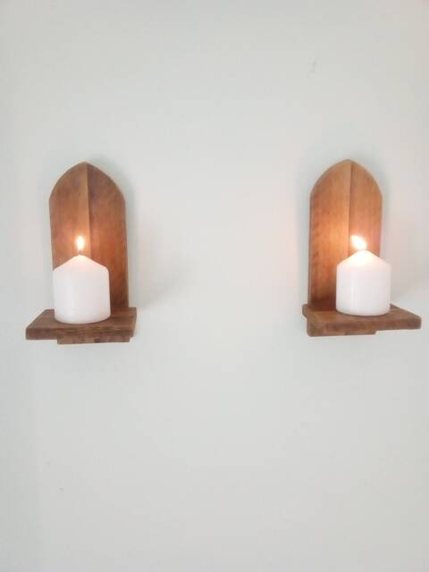 Pair Of Arched Gothic Candle Sconces. Please Read P&p Restrictions On This Order in The Description - image 1