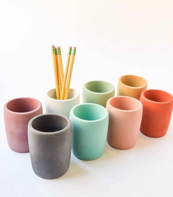 Concrete Pencil Cup - Pen Holder Modern Office Desk Organization Minimalist Cement Set Decor Bathroom Organizer - image 1