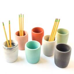 Concrete Pencil Cup - Pen Holder Modern Office Desk Organization Minimalist Cement Set Decor Bathroom Organizer - thumbnail 2