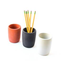 Concrete Pencil Cup - Pen Holder Modern Office Desk Organization Minimalist Cement Set Decor Bathroom Organizer - thumbnail 3