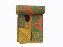 Rversible Vintage Kantha Quilt Cotton Sticth Bedspread Throw Handmade Indian Blanket
