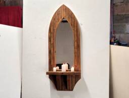 Gothic Arch Distressed Reclaimed Pine Wall Mirror With Shelf & Brackets 118 cm 46.5