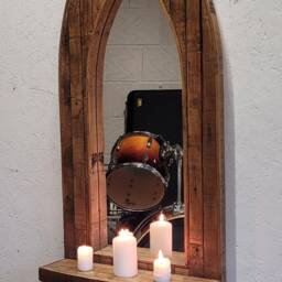 Gothic Arch Distressed Reclaimed Pine Wall Mirror With Shelf & Brackets 118 cm 46.5 - thumbnail 3
