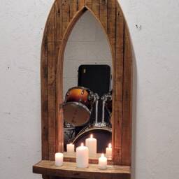 Gothic Arch Distressed Reclaimed Pine Wall Mirror With Shelf & Brackets 118 cm 46.5 - thumbnail 2