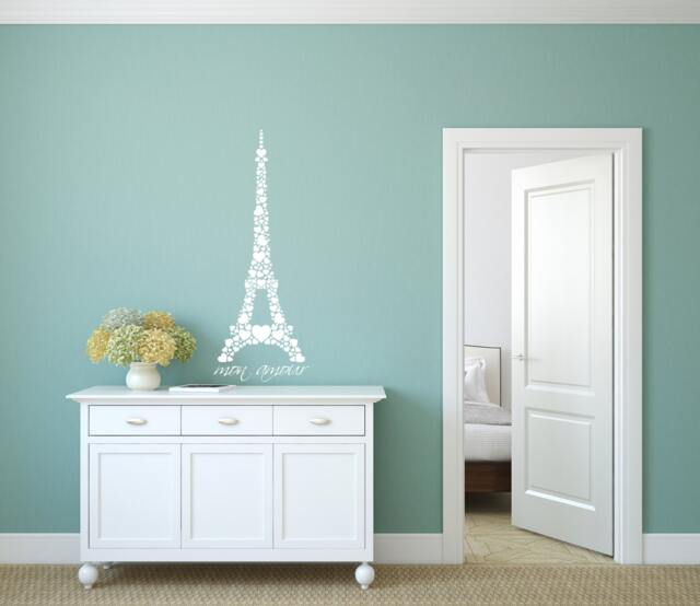 Eiffel Tower in Hearts Vinyl Wall Decal - Paris Travel Art - image 1