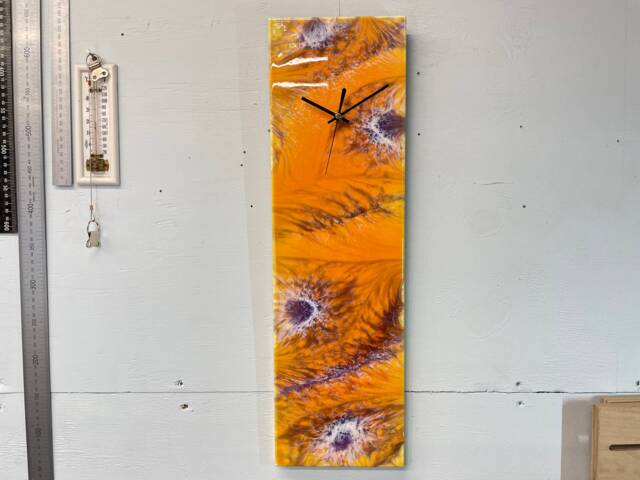 Orange & Purple Abstract Resin Wall Clock, Modern Unusual Home Decor, Luxury Clocks, Long Narrow - image 1